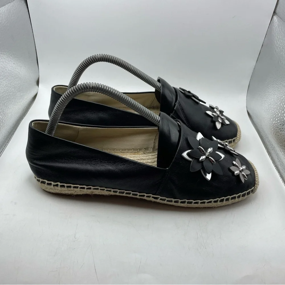 Michael Kors black leather floral espadrilles women’s size 7.5